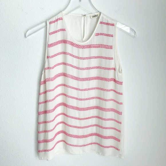 L'AGENCE Tops - L' Agence Silk Beaded Sleeveless Sheer Tank Top Size 0 Ivory Pink Round Neck